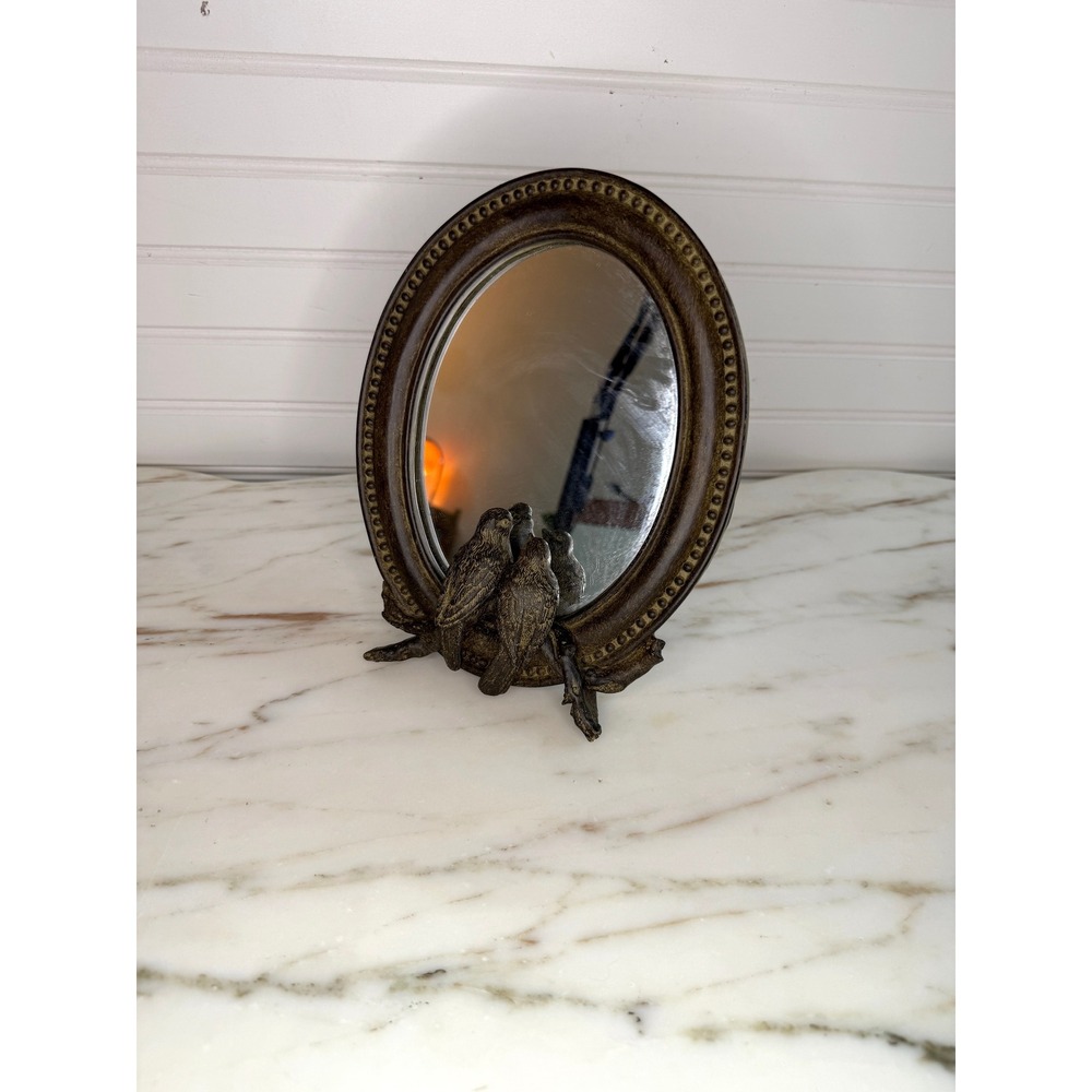 V10" Vintage Resin Oval Accent Mirror Birds Dark Bronze Vanity
